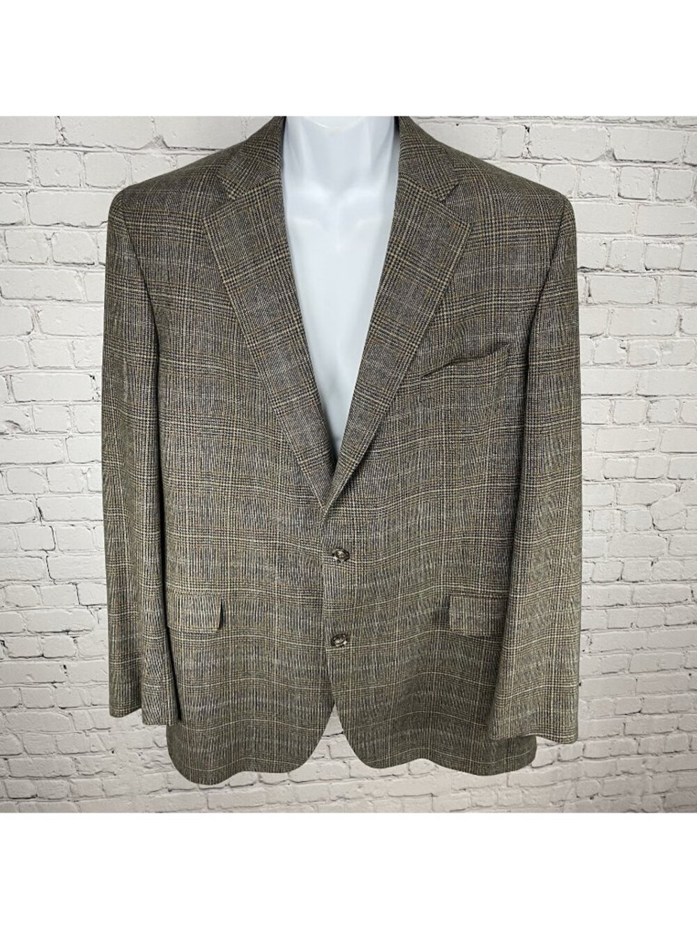 Jack Victor Brown Wool Cashmere Houndstooth 2 Button Blazer Sport Coat Size 46L